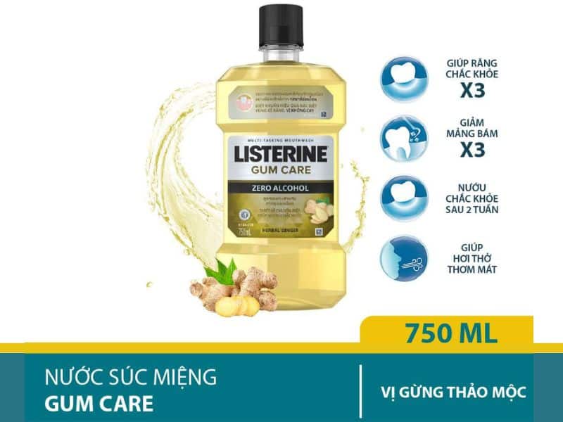 Nước súc miệng Listerine Gum Care vị gừng thảo mộc an toàn, hiệu quả
