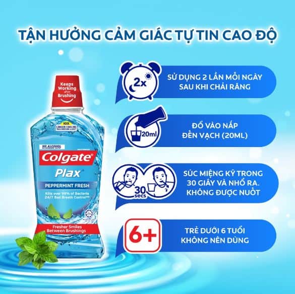 Cách sử dụng nước súc miệng Colgate Plax đơn giản.