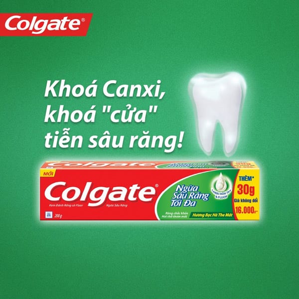 Kem đánh răng Colgate Ngừa Sâu Răng Tối Đa mới với Sức mạnh Amino bổ sung canxi giúp bạn chăm sóc sức khỏe răng miệng