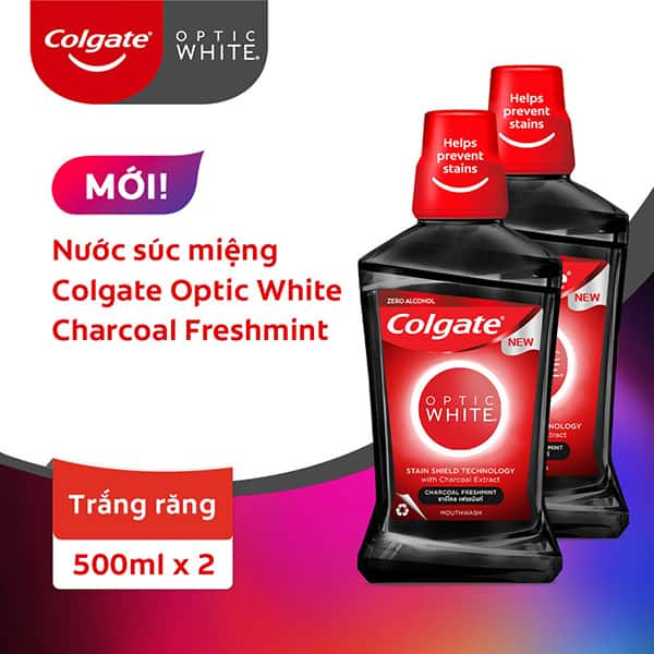 Nước súc họng, miệng Colgate Optic White Than Hoạt Tính Bạc Hà